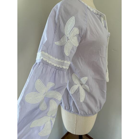 Tory Burch Sadie Purple Embroidered Women's 4 Top Peasant Lavender - Picture 2 of 10